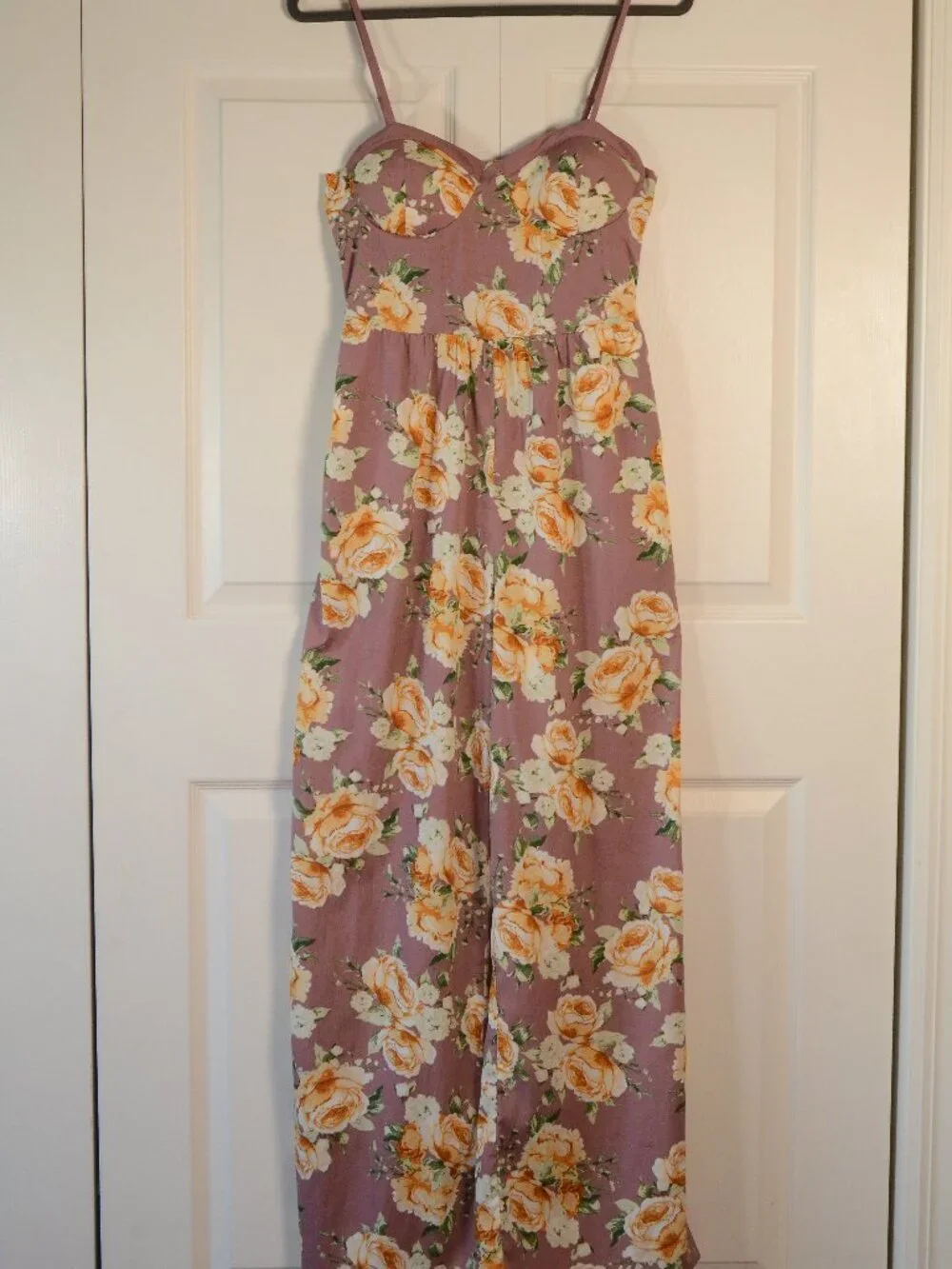 Band of Gypsies Floral Wide Leg Jumpsuit Mauve Rose Boho Cottagecore S - Picture 2 of 6